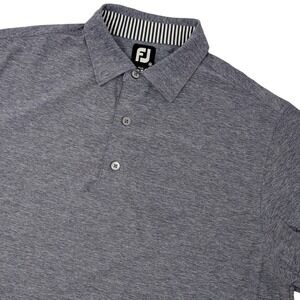 FootJoy Men's Medium Heather Navy Blue Performance Golf Polo Shirt Striped Trim